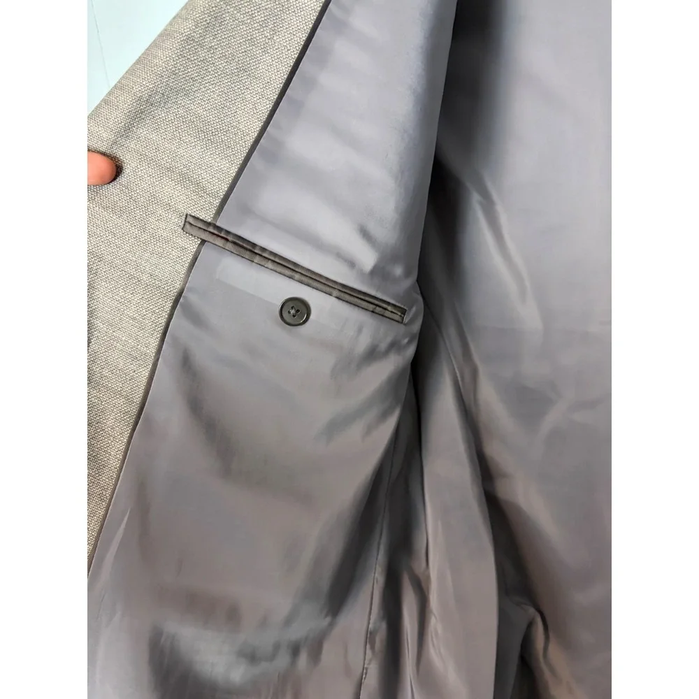 Van Heusen Flex Mens Slim Fit Blazer Gray Textured Sport Coat 46R Stretch Linen
